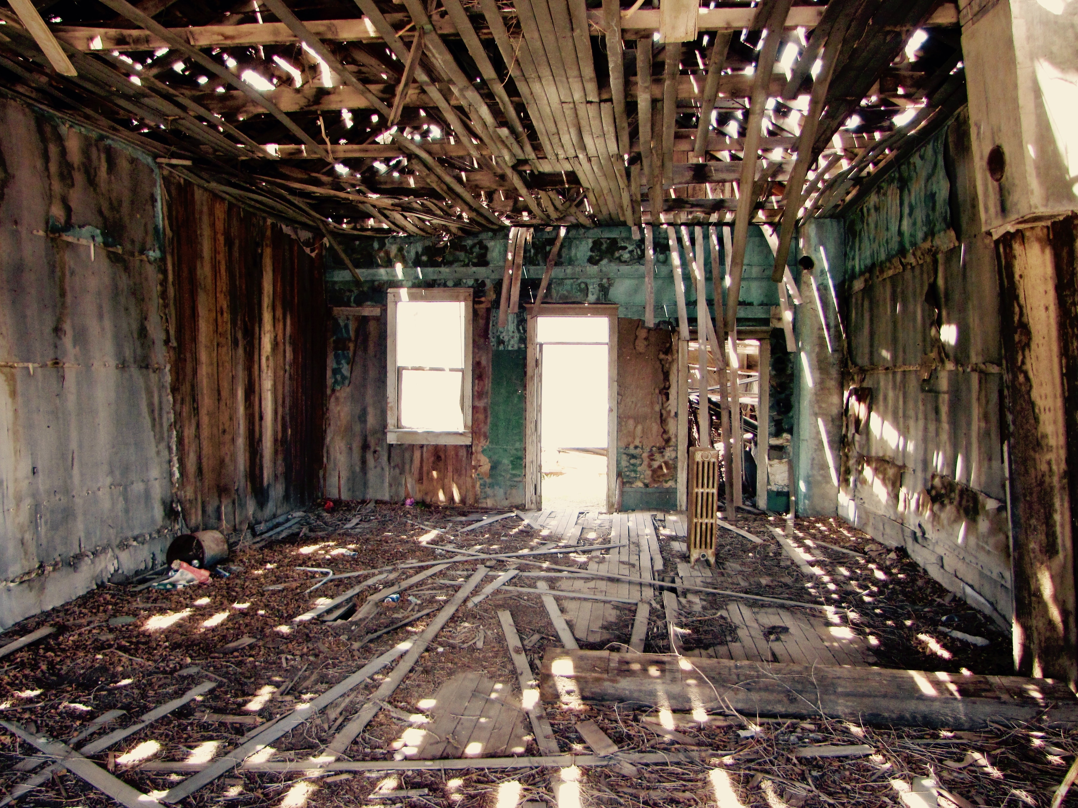 A building interior stripped to the studs during selective demolition